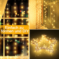 1 x RAW Customer Returns Ollny Light Curtain Indoor Outdoor 3 x 3 m 300 LED Fairy Lights Outdoor Indoor USB with Remote Control Timer Dimmable Fairy Lights Curtain for Window Christmas Bedroom Wall Warm White  - RRP €22.18