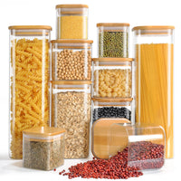 1 x RAW Customer Returns FINEW glass storage jars with lids set of 10, square storage jars 2500ml 1500ml 750ml 350ml, large storage containers, airtight glass containers, kitchen spice jars for spaghetti, cereal, flour, spices - RRP €51.56