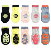 1 x Brand New YANWANG 5 Pairs Baby Anti-Slip Socks, Cute Cartoon Crew Socks with Grips for Toddler Boys Girls 4-fruit,3-5 Years  - RRP €27.6