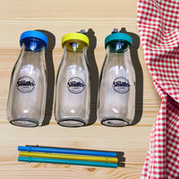 1 x RAW Customer Returns Smiths Mason Jars Set of 9 Mini Glass Milk Bottles 300ml with Splash Guard Lids and Reusable Drinking Straws for Kids for general use by children at home - RRP €22.24