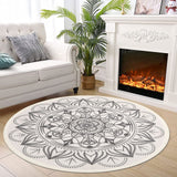 1 x RAW Customer Returns SHACOS Round Rug Large 120 cm Washable Printed Boho Beige Cotton Rug Vintage Mandala Rug Balcony Outdoor Rug for Living Room, Bedroom, Kitchen - RRP €33.8