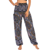 1 x RAW Customer Returns Nuofengkudu Women s Thai Hippie Pants High Waist with Pocket Boho Prints Baggy Comfortable Harem Pants Indian Yoga Pants Summer Beach X-Dark Blue Flower  - RRP €23.99