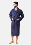 1 x RAW Customer Returns Ladeheid men s terry cloth bathrobe made of 100 cotton waffle piqu LA40-226 dark blue D12 , M  - RRP €30.24