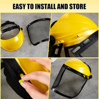 1 x RAW Customer Returns Hestya 2 Safety Face Protection Helmets Adjustable Hard Hat with Visor Chainsaw Helmet Grass Trimmer Face Protection Face Shield Forestry Hat for Gardening Logging Lawn Yellow  - RRP €22.62