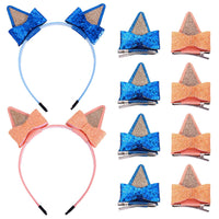 1 x Brand New 4 Pairs of Hair Clips with Bows and 2 Pieces Glitter Hair Bands Set, Bow Hair Bows Cute Hair Accessories for Girls Halloween Cosplay Birthday Party Accessories Blue, Orange  - RRP €18.0