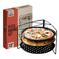 1 x RAW Customer Returns Chef Pomodoro pizza tray round pizza tray pizza tray set of 3 non-stick perforated pizza pan made of carbon steel, round pizza tray 33 cm  - RRP €36.6