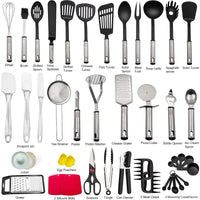 1 x RAW Customer Returns Kitchen helper set, 43 pieces kitchen accessories cookware set made of stainless steel nylon, heat-resistant home kitchen cooking utensils spoon, tongs, whisk, spatula, pasta spoon, soup ladle, spatula. - RRP €38.74