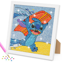 4 x Brand New EOBROMD Diamond Painting Surfing Stitch, Cartoon Diamond Painting with Frame, 5D Diamond Painting Pictures Anime, Diamond Painting Pictures Arts Craft for Home Decor Gift 18x18cm - RRP €45.4