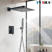 1 x RAW Customer Returns TVTIUO Retractable shower set, shower set shower head and hand shower , shower system black, shower set with concealed system black 25 x 25 cm  - RRP €140.16