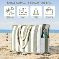 1 x RAW Customer Returns oscaurt Beach Bag, Bathing Bag Waterproof Stripe Beach Bag with Zipper with Wet Pocket Large Beach Bag for Women - RRP €21.16