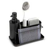 1 x RAW Customer Returns Kook Time sink organizer and dishwashing liquid dispenser kitchen set - soap dispenser with sponge holder and dishwashing brush holder, ideal for kitchen sink - black - 21X12X19 cm. - RRP €25.36