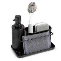 1 x RAW Customer Returns Kook Time sink organizer and dishwashing liquid dispenser kitchen set - soap dispenser with sponge holder and dishwashing brush holder, ideal for kitchen sink - black - 21X12X19 cm. - RRP €25.44