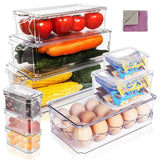 1 x RAW Customer Returns HEVOL Refrigerator Organizer Set, BPA Free Stackable Storage Box with Lid, Transparent Fridge Organizer for Refrigerator, Kitchen, Cabinets, Send 1 Cleaning Cloth - RRP €35.99