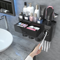 1 x RAW Customer Returns iHave Toothbrush Holder for Bathroom Storage, 3 Cup Toothbrush Holder Wall with Toothpaste Dispenser, Large Capacity Toothbrush Holder Bathroom Accessories Black - RRP €29.23