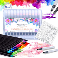 1 x RAW Customer Returns Aottom Watercolor Markers, 24 Lettering Markers and 2 Water Brush Pens, Brush Tip Markers and 4 Pattern Templates, for Manga, Bullet Journal, Calligraphy and Drawings 30 Pieces  - RRP €11.09