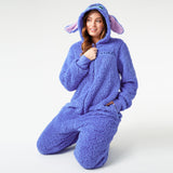 1 x RAW Customer Returns Disney Women s One-piece Pajamas - Stitch Fleece Pajamas with Zip and Hood S-2XL - Oversized One-piece Pajamas for Girls Blue Stitch, S  - RRP €34.67