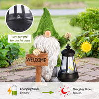 1 x RAW Customer Returns Yeomoo Flocked Resin Dwarf Garden Decoration Figures, Outdoor Garden Gnomes with LED Solar Lantern, Waterproof, Funny, Welcome Gnome Dwarf, Gift for Home, Yard, Lawn, Balcony Decoration 30CM - RRP €42.28