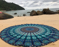 1 x RAW Customer Returns raajsee India Beach Towel Round Mandala Hippie Large Indian Round Cotton Boho Round Yoga Mat Cloth Meditation Tablecloth Hanger Blanket Picnic Handmade Rug 70 inch Blue Mandala  - RRP €17.78