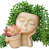 1 x RAW Customer Returns Winter Shore Flower Pot Head - 2-in-1 Mud-colored Flower Pot Face Head for Plants Succulents - Flower Pot Decoration for Indoor Outdoor - Made of Resin with Drainage Hole Stopper - Non-Slip Pads - RRP €13.99