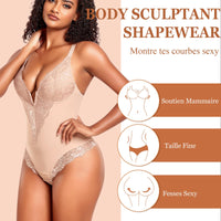 1 x RAW Customer Returns Werkiss Women s Slimming Flat Tummy Shapewear Bodysuit Invisible Lace Slimming Effect Beige 38 - RRP €40.06