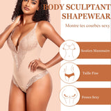 1 x RAW Customer Returns Werkiss Women s Slimming Flat Tummy Shapewear Bodysuit Invisible Lace Slimming Effect Beige 38 - RRP €40.06