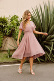 1 x RAW Customer Returns Women s Short Sleeve Dress High Waist A-Line Cocktail Dress with Belt Elegant Chiffon Summer Dress Light Pink XL - RRP €41.99