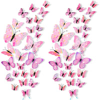 2 x RAW Customer Returns 48 Pieces 3D Butterfly Wall Stickers Removable Butterfly Wall Decals Animated Bling Wall Mural Sticker for Home and Room Office DIY Decoration Pink  - RRP €28.08