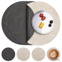 1 x RAW Customer Returns Myir JUN Placemats and Coasters Set of 4, Round Placemats 36 cm Leather Plastic Breakfast Placemats Waterproof Washable Placemat Cream Grey, Set of 4  - RRP €19.86