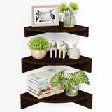 1 x RAW Customer Returns Alsonerbay corner shelf kitchen wall shelf wood, floating shelf set of 3 corner shelves wall small wall shelves rustic style for bedroom, living room, kitchen, corner, children s room dark brown - RRP €34.99