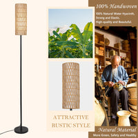 1 x RAW Customer Returns Rayofly Rattan Floor Lamp Living Room, Dimmable Floor Lamp with Remote Control, App Control, Boho Floor Lamp with Rattan Linen Lampshade, Black Floor Lamp for Bedroom, Office Including Light Bulb  - RRP €59.99