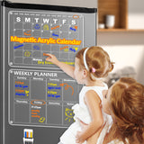 4 x Brand New 2 Sets Transparent Blackboard Monthly Calendar, Acrylic Whiteboard Magnetic Refrigerator Calendar, Erasable Panel, Meal Planner, Shopping List, Family Weekly Planner, 42x33cm - RRP €145.16