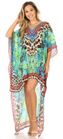 1 x RAW Customer Returns Sakkas P7 - HiLowKaftan Laisson Hi Low Kaftan Dress Top Cover Up Fit with Printed Pattern - ST49-Turq - OS - RRP €91.99