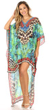 1 x RAW Customer Returns Sakkas P7 - HiLowKaftan Laisson Hi Low Kaftan Dress Top Cover Up Fit with Printed Pattern - ST49-Turq - OS - RRP €91.99