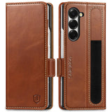 1 x RAW Customer Returns SHIELDON Case for Galaxy Z Fold6 Genuine Leather Cell Phone Cases 5G S Pen Holder Card Slot Magnet Stand RFID Blocker Shockproof Protective Case Leather Case Compatible with Galaxy Z Fold 6 7.6 Brown Retro - RRP €39.99