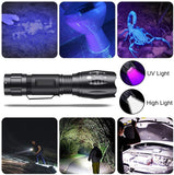 1 x RAW Customer Returns MOWETOO LED flashlight, UV flashlight 2 in 1, 395nm ultraviolet flashlight, black light flashlights with 4 light modes, 40W, detector for fake banknotes, pet urine - RRP €18.14