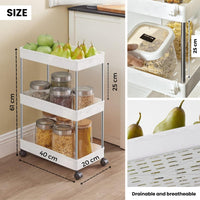 1 x RAW Customer Returns Kitchen Storage Cart, Storage Cart with Wheels, Bathroom, Easy to Move, Removable Hooks, Divisible, Storage for Kitchen or Office. 3 levels 61 x 40 x 20 cm  - RRP €21.98