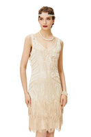 1 x RAW Customer Returns BABEYOND Gatsby Dress Women 1920s Dress 1920s Flapper Dress 1920s Evening Dress Sequin Embellished Fringed Gatsby Dress Sleeveless Beige 1, S  - RRP €51.05