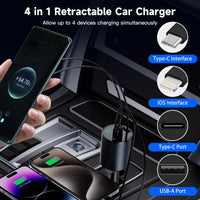 1 x RAW Customer Returns Retractable Car Charger, 4 in 1 60W Car Charger Cigarette Lighter USB C with Retractable Cable and Charging Ports, Car Charging Cable for iPhone 15 14 13 12 11 Pro iPad, Samsung, Pixel Grey  - RRP €19.99