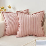 1 x Brand New MIULEE Corduroy Velvet Cushion Cover Soft Cushion Cover Decorative Sofa Cushions Square Decorative Cushions Modern Decorative Cushion Cover Striped Cushion Covers for Living Room Bedroom Pack of 2 45 x 45 cm Pink - RRP €14.75