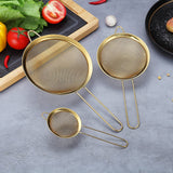 1 x RAW Customer Returns Gold Fine Mesh Strainer 3-Piece Set, Golden Flour Strainer for Baking, Stainless Steel Clander, Gold Matcha Tea Strainer, Sauce Separator, Stasher Strainer Pasta Strainers - RRP €18.99