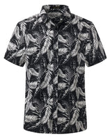 1 x Brand New Olmecs Hawaiian Shirt Men Funky Short Sleeve Hawaiian Flower Print Men s Beach Shirt Black Leaves S - RRP €22.8