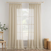 1 x RAW Customer Returns MIULEE Set of 2 Voile Curtains Sheer Curtain with Ruffle Tape Transparent Linen Look Curtains Living Room Modern Window Curtain Bedroom 140 x 260 cm W x H Beige - RRP €35.49