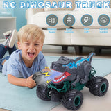 1 x RAW Customer Returns Xbesttoy Monster Truck Remote Controlled Dinosaur Car for Children 6 7 8 9 10 Years, RC Car with Spray Mist, Music, LED Lights, Christmas Gift Children Boy Gray - RRP €30.79