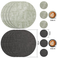 1 x RAW Customer Returns Myir JUN placemats washable leather and coasters, double-sided placemat round 36cm set of 4 non-slip glass coasters placemat leather imitation leather placemat grey green, set of 4  - RRP €19.86