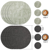 1 x RAW Customer Returns Myir JUN Placemats Washable Leather and Coasters, Double-Sided Placemats Round Diameter 36cm Set of 4 Non-Slip Glass Coasters Placemats Leather Faux Leather Placemat Grey Green, Set of 4  - RRP €19.86