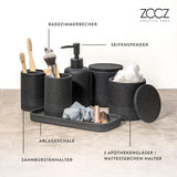 1 x RAW Customer Returns ZCCZ bathroom set 6 pieces bathroom organizer with toothbrush holder, soap dispenser, soap dish, for cosmetics and cotton swabs elegant bathroom decoration in marble look, black - RRP €39.99