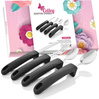 3 x RAW Customer Returns Celley Adaptive Utensils Cutlery for Parkinson s Disease, Arthritis, MS, Seniors, Shaky Hands, People with Disabilities, Easy Grip 4 Pack Stainless Steel Knife, Fork, 2 Spoons - RRP €53.97