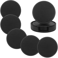 10 x Brand New FYY PU Leather Coasters 5 Pieces , Heat Resistant Coasters for Drinks, Black Diameter 10cm  - RRP €192.0