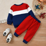 1 x RAW Customer Returns Dazzerake 2-piece Baby Tracksuit Sets Autumn Winter Clothing Unisex Color Block Sweatshirt Pullover Crew Neck Long Sleeves Top and Pants 3-6 months, Red  - RRP €27.53