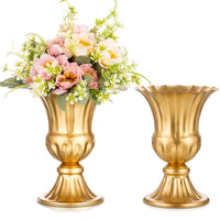 1 x RAW Customer Returns Sziqiqi Golden Metal Vase for Wedding - 2 Pieces Small Flower Vase Decoration Wedding Centerpieces, Vintage Trumpet Vase Urn Planter for Living Room Kitchen Office Kitchen and Table, 16cm - RRP €20.14